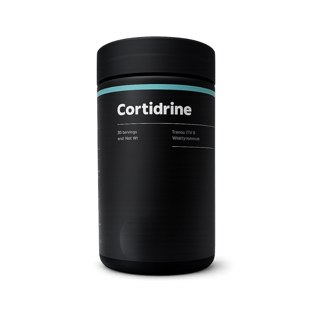 Black container labeled 'Cortidrine' on a white background