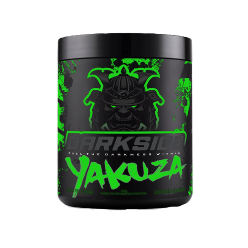 Black and green container with 'Yakuza' branding on a white background